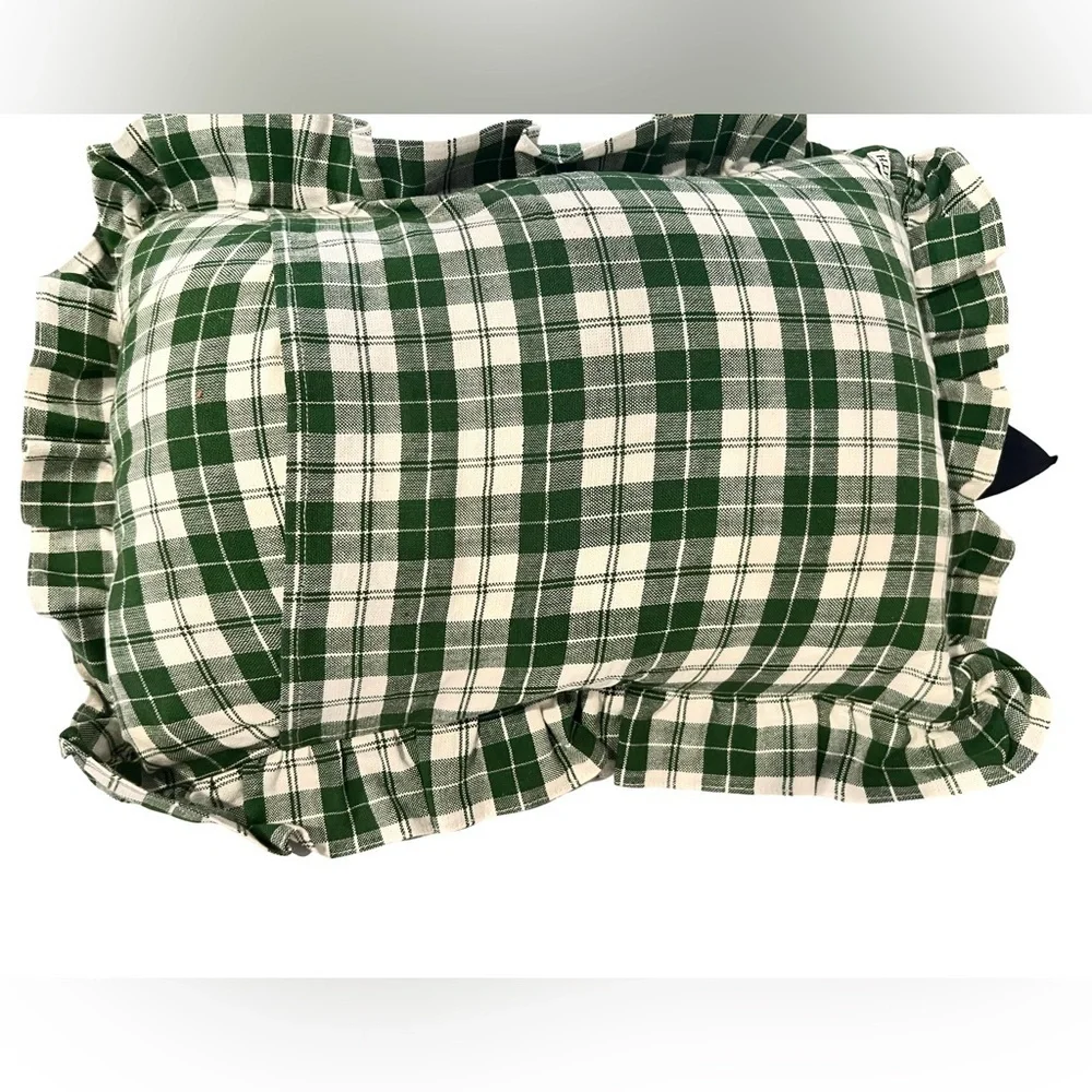 New Heather Taylor Harbor Plaid Ruffled Pillow Hunter Green 12x16 Cottagecore